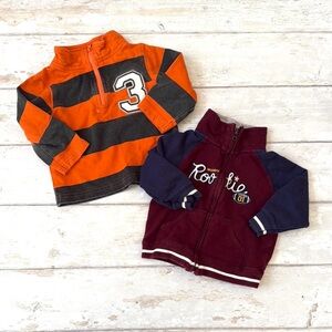 Carters 12m Baby Boy Jacket Sweatshirt Bundle Set of 2 Maroon Rugby Stripes